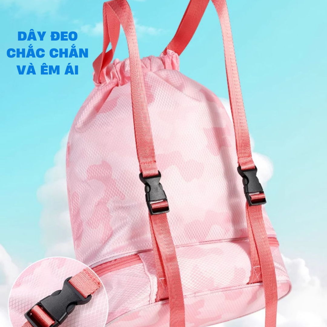 Balo đựng đồ bơi cho bé có 2 ngăn khô ướt Túi đi bơi đi biển có ngăn đựng giầy riêng, balo đi bơi
