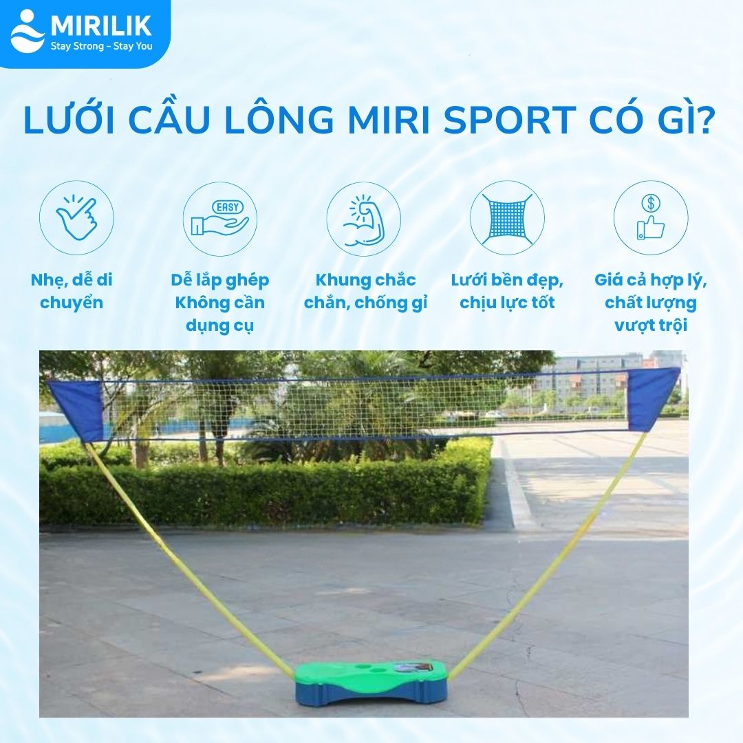 Lưới Cầu Lông Gấp Gọn Có Trụ - Phụ Kiện Cầu Lông 3in1 Chính Hãng Giá Rẻ Dùng Cho Gia Đình Mirilik
