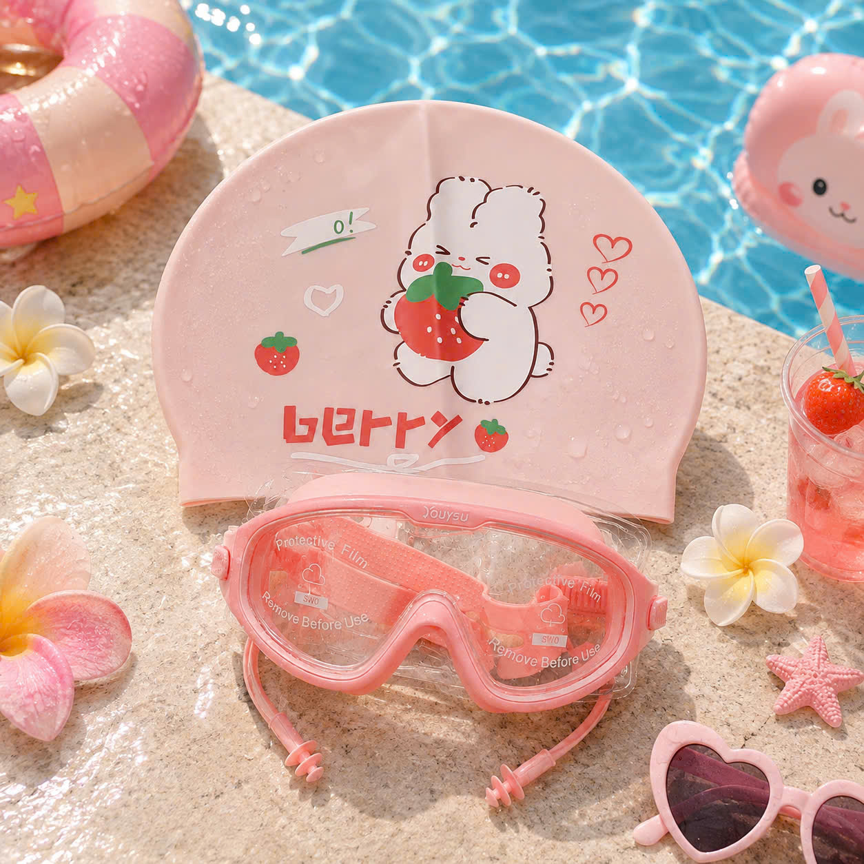 Combo Kính Youyou Hồng Full + Nón Hồng Berry