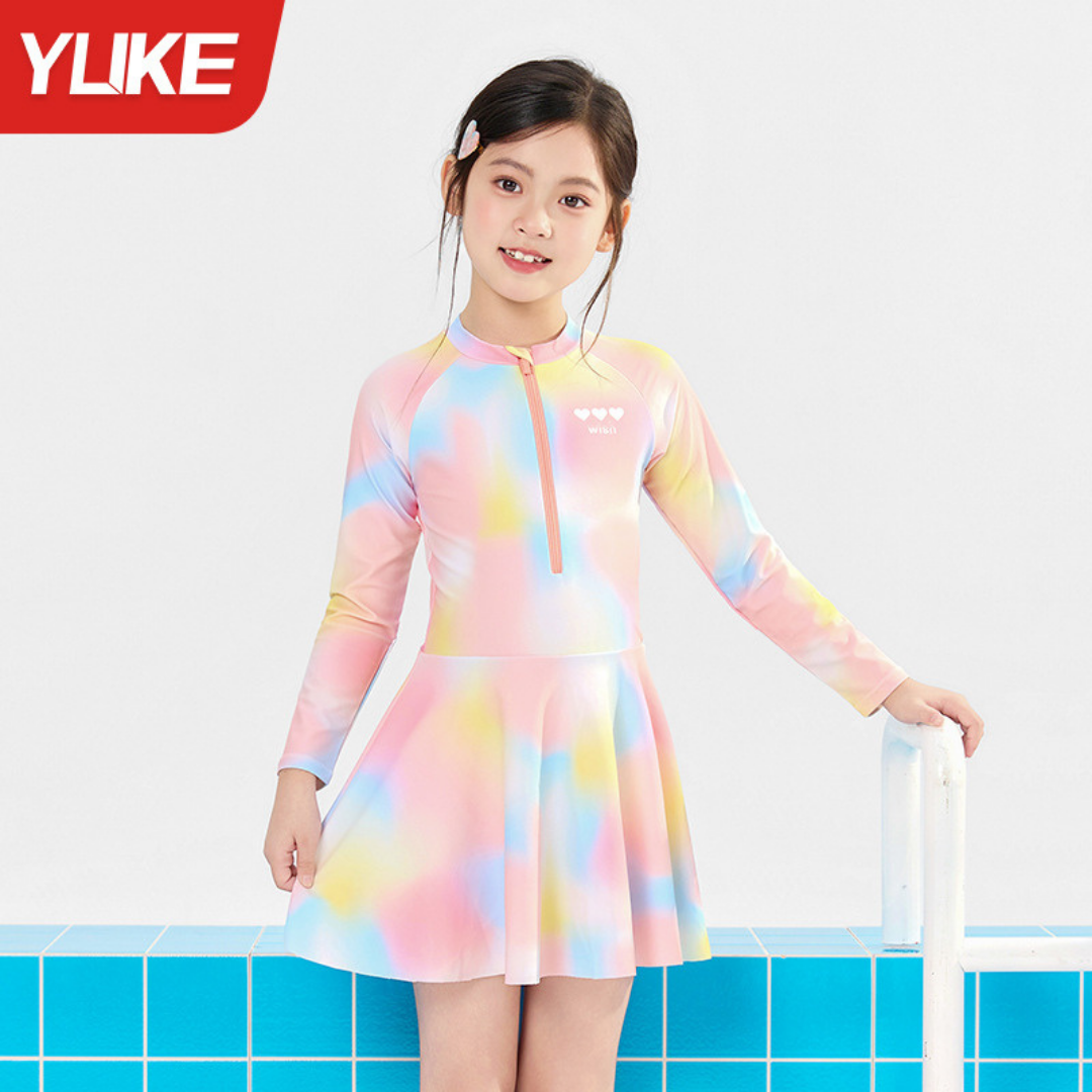 Đầm bơi WISH tay dài 2 lớp cho bé gái size đại từ 15 - 45Kg hiệu Yuke Mirilik