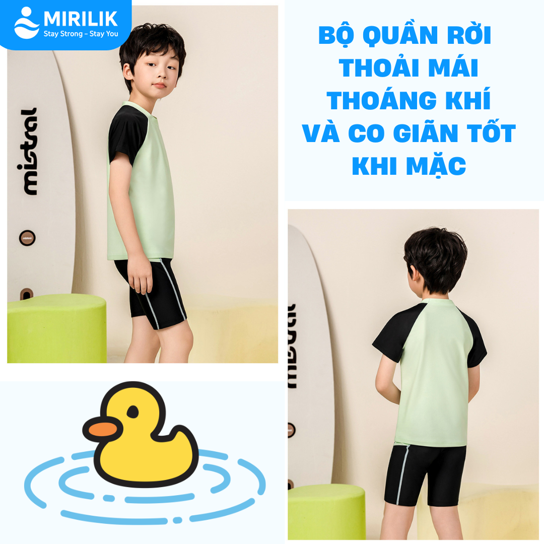 Bộ Đồ bơi bé trai Size đại từ 11 - 45 Kg áo bơi tay ngắn quần ngắn thoáng mát chống nắng cá Mirilik