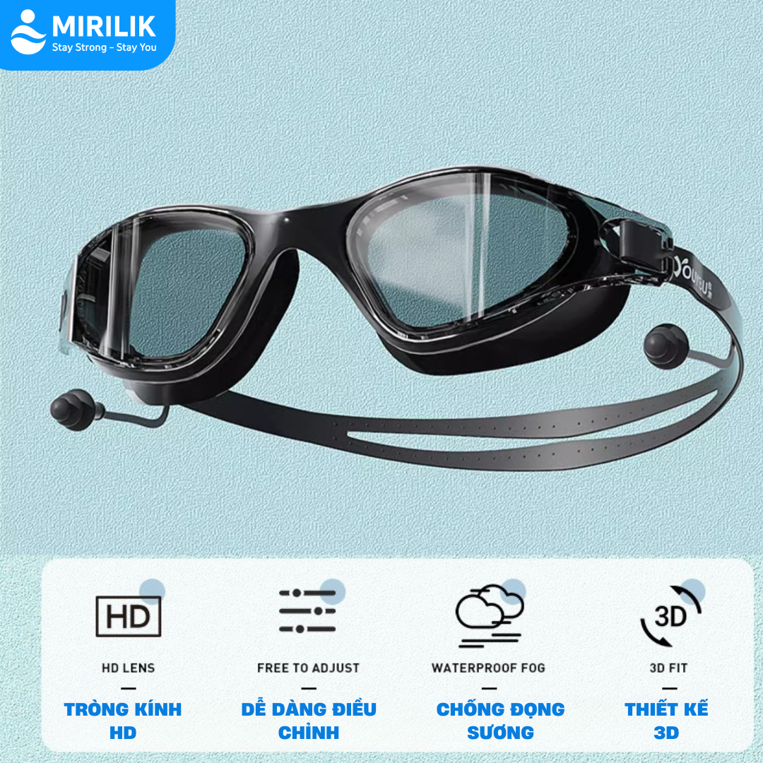 Kính bơi kèm bịt tai người lớn nam nữ sang trọng kín nước chống mờ sương YouYou Yuripromax