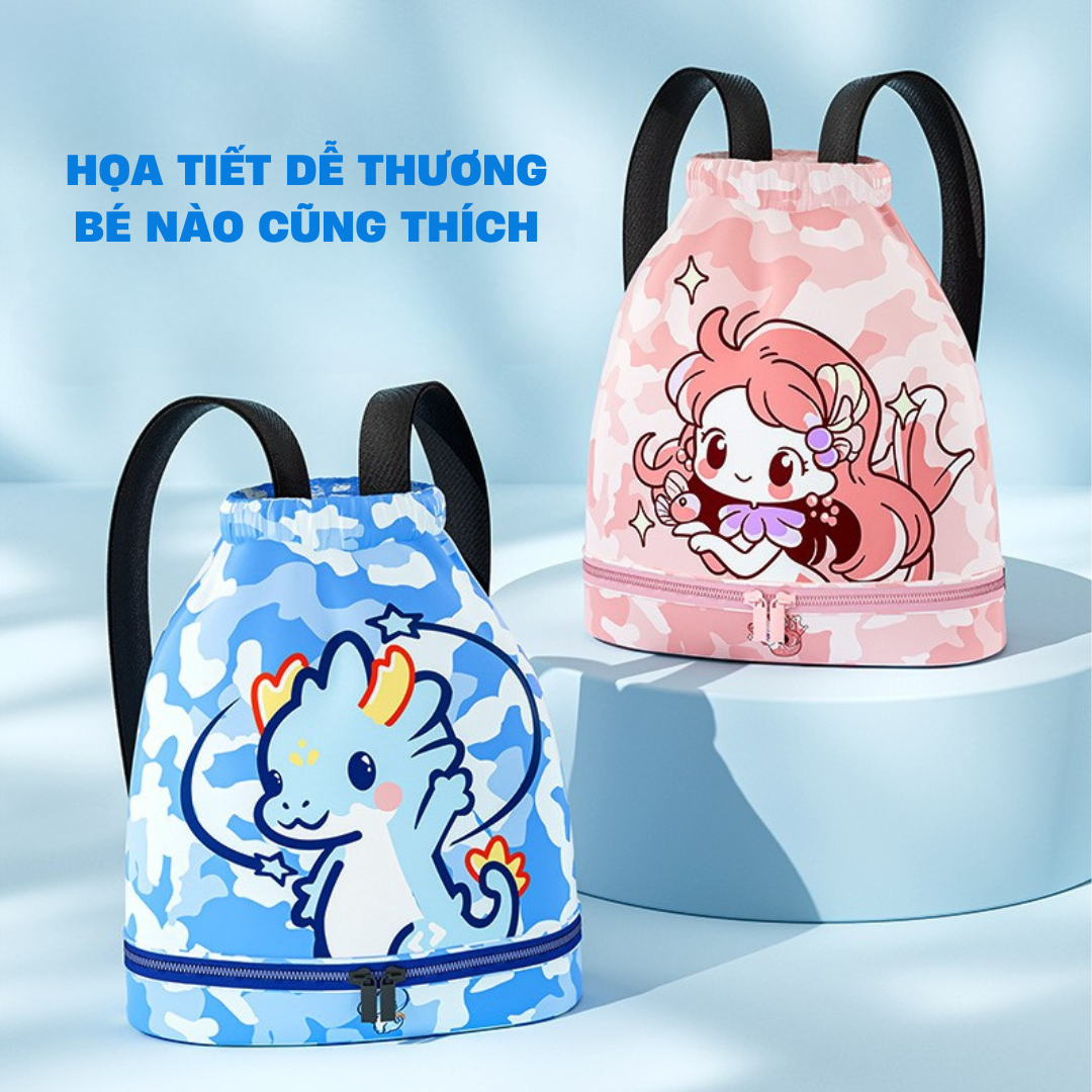Balo đựng đồ bơi cho bé có 2 ngăn khô ướt Túi đi bơi đi biển có ngăn đựng giầy riêng, balo đi bơi