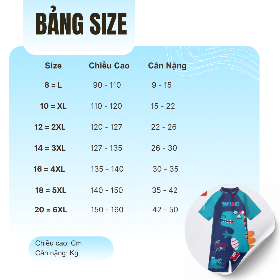 Bộ đồ bơi liền thân trẻ em bé trai từ 10 kg đến 50kg hình khủng long đáng yêu hãng YuKe Yuripromax