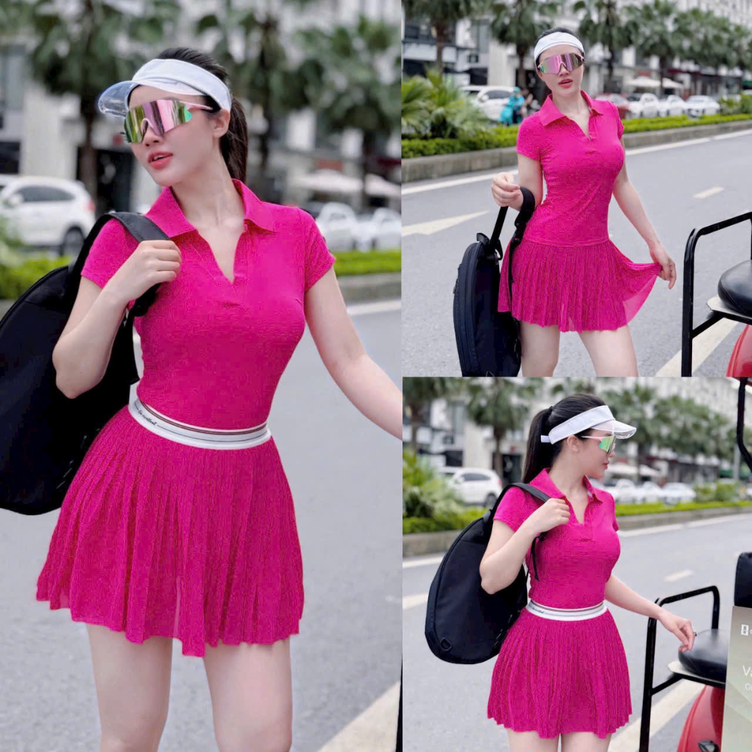 Set Áo thể thao cổ polo nữ VYRA MIRILIK tập gym yoga, chạy bộ, cầu lông, pickleball váy voan xếp ly