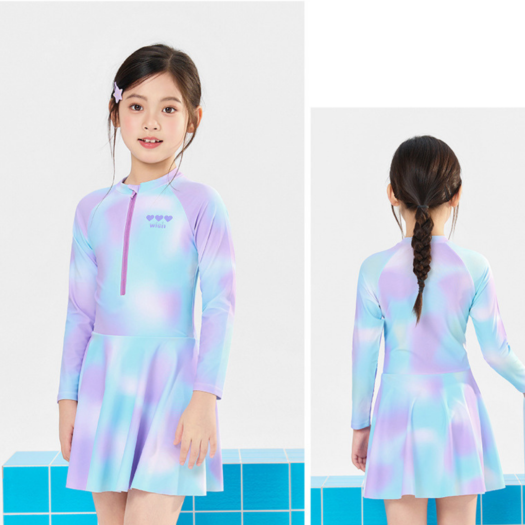 Đầm bơi WISH tay dài 2 lớp cho bé gái size đại từ 15 - 45Kg hiệu Yuke Mirilik
