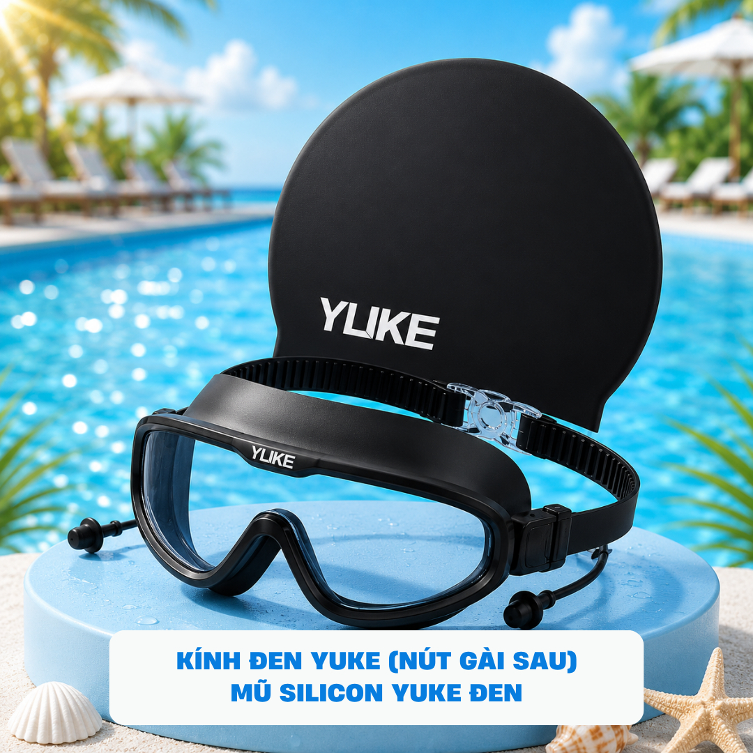 Combo Kính Yuke Lớn -  YUKE Đen Nón Yuke Đen (Nút Gài sau)