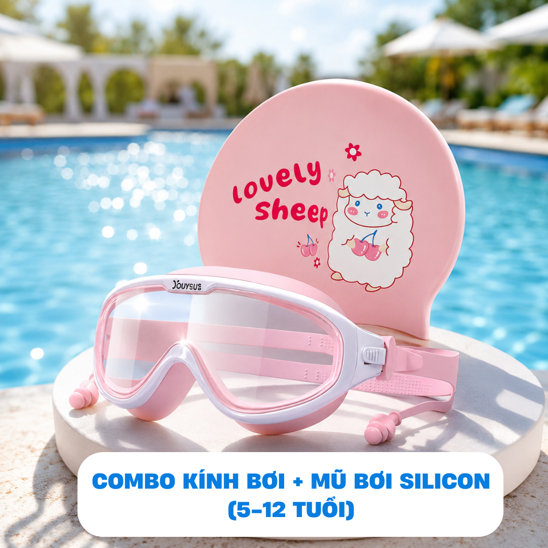 Combo Kính bơi Trẻ Em Form Lớn YouYou - Kính + Nón LoveSheep