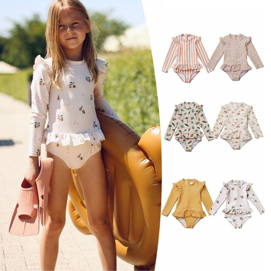 Đồ bơi bé gái tay dài 8-25kg kèm nón - Bộ jumpsuit bơi hoa nhí dễ thương YIBAIDU YURIPROMAX