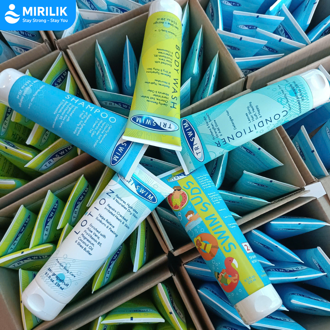 Dầu gội sữa tắm khử CLO 2 in 1 cho trẻ em bé trai bé gái hiệu TRISWIM Mỹ khử Clo muối biển hóa chất 2 trong 1 Mirilik