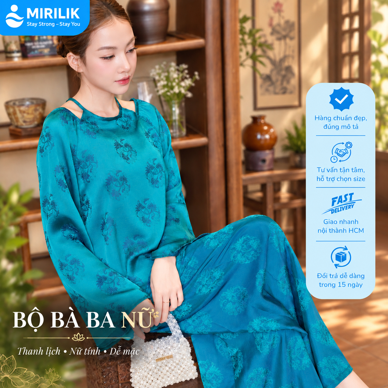 Sét bộ áo bà ba cách tân cao cấp – Nét đẹp diễm lệ, đài các giao thoa truyền thống hiện đại Mirilik