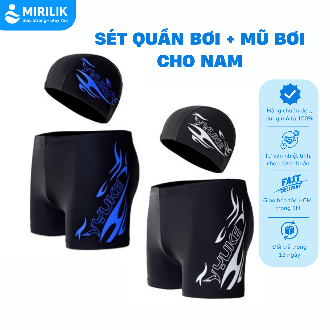 Combo Quần bơi nam + Nón bơi vải hiệu YUKE cao cấp nam tính hợp thời trang YURIPROMAX