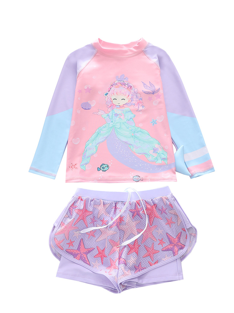 Sét bộ áo bơi tay dài quần bơi dài bé gái từ 15 - 35kg hình nàng tiên cá 2 lớp đi bơi MIRILIK HOUSE