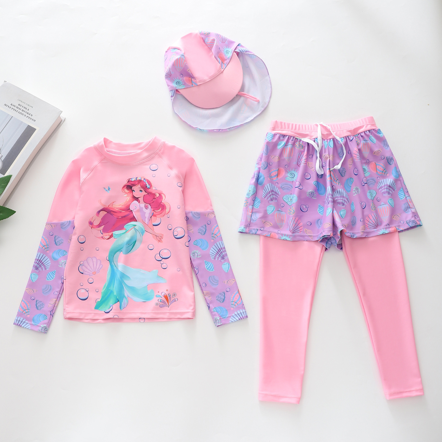 Sét bộ áo bơi tay dài quần bơi dài bé gái từ 15 - 35kg hình nàng tiên cá 2 lớp đi bơi YURIPROMAX