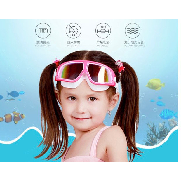 Kính bơi cho trẻ em từ 3 - 12 tuổi, tròng kính rộng dễ quan sát màu sắc tươi sáng