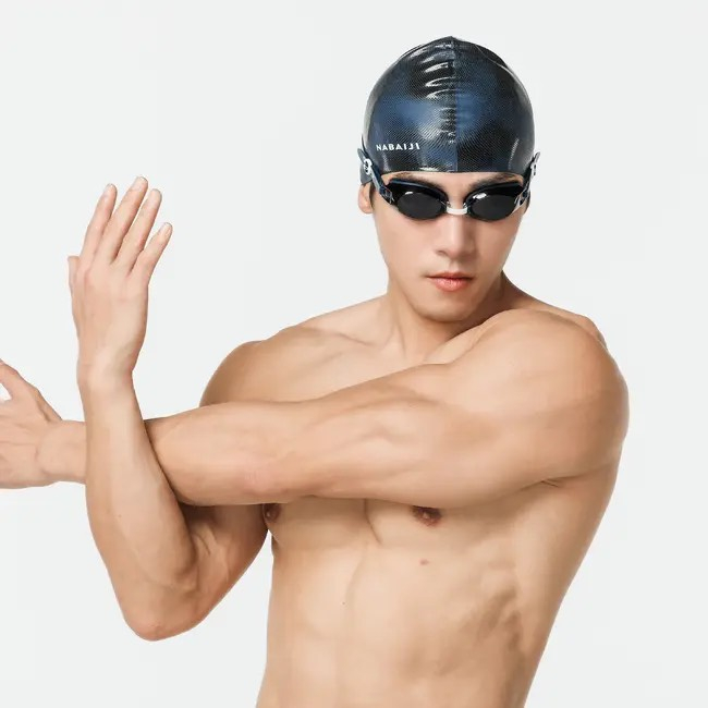Mũ bơi Silicon người lớn nam nữ 500 hiệu Nabaiji kín nước co dãn tốt trượt nước Xanh đen Mirilik