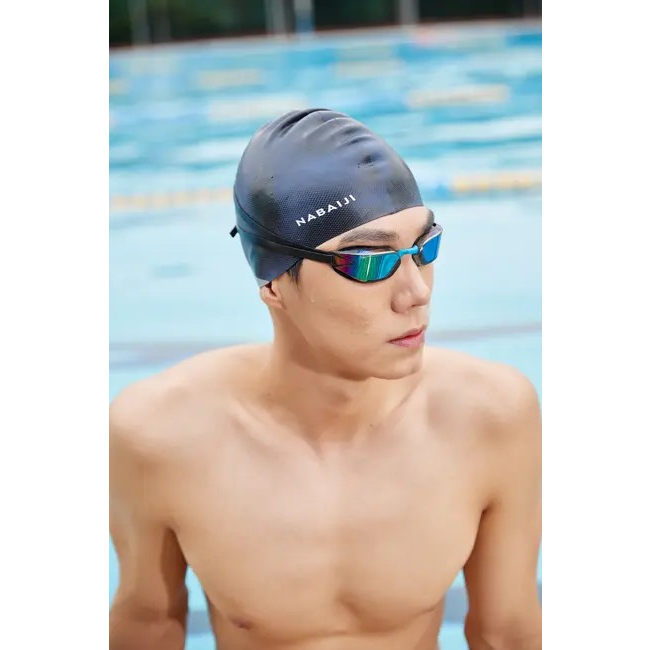 Mũ bơi Silicon người lớn nam nữ 500 hiệu Nabaiji kín nước co dãn tốt trượt nước Xanh đen Mirilik