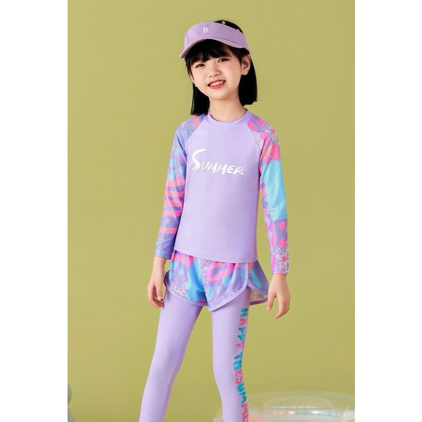 Đồ bơi bé gái size đại 5 - 16 tuổi áo bơi tay dài quần bơi dài chống nắng chống tia UV YUKE Mirilik