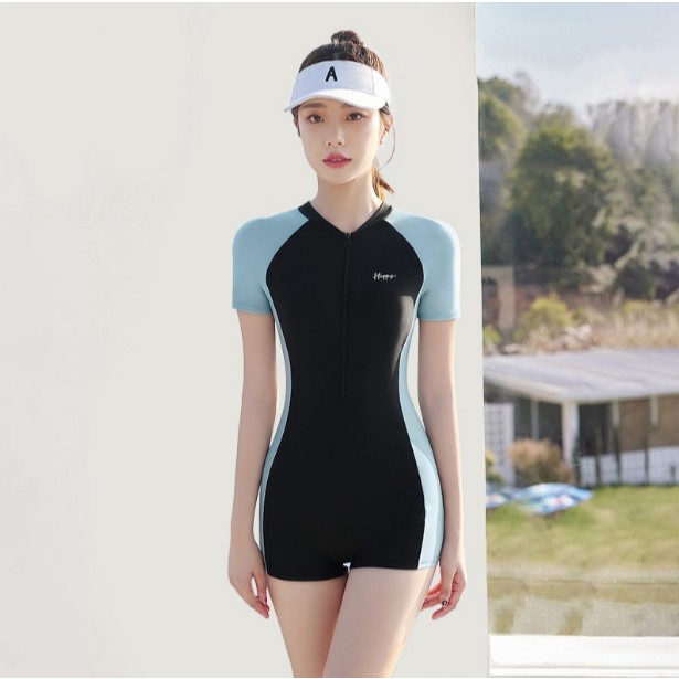 Váy bơi nữ tay dài Bikini liền thân cao cấp chống nắng Đầm bơi màu đen kín đáo YouYou - Yuri Sports