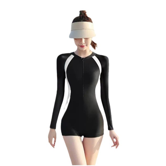 Váy bơi nữ tay dài Bikini liền thân cao cấp chống nắng Đầm bơi màu đen kín đáo YouYou - Yuri Sports
