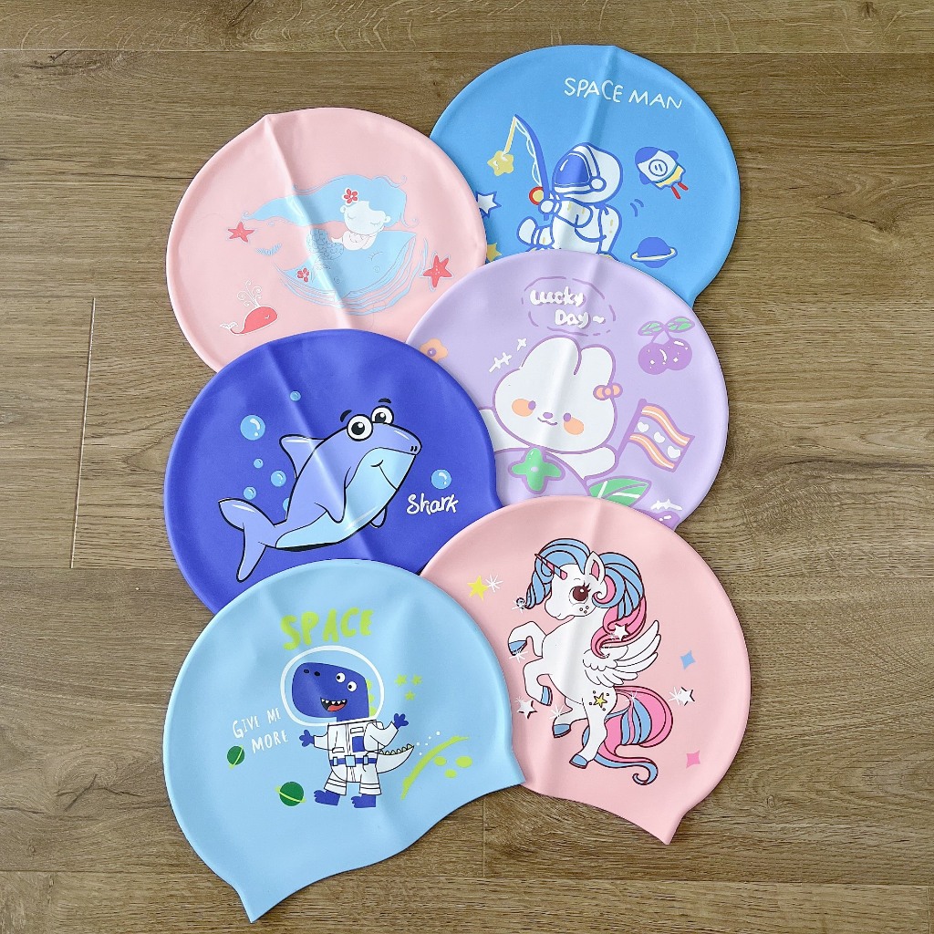 Nón bơi cho bé mũ bơi Silicon kín nước hình Pony khủng long nàng tiên cá YUKE YOUYOU Mirilik Sport