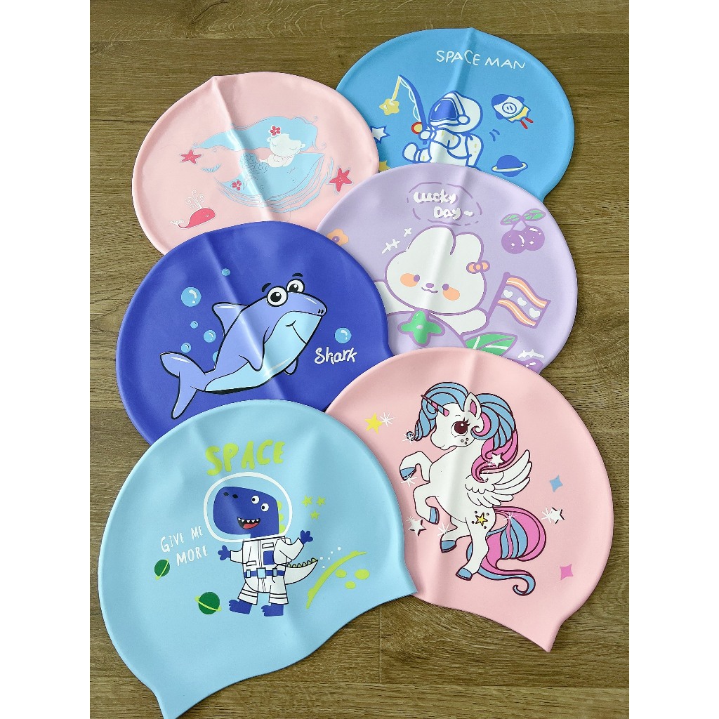 Nón bơi cho bé mũ bơi Silicon kín nước hình Pony khủng long nàng tiên cá YUKE YOUYOU Mirilik Sport