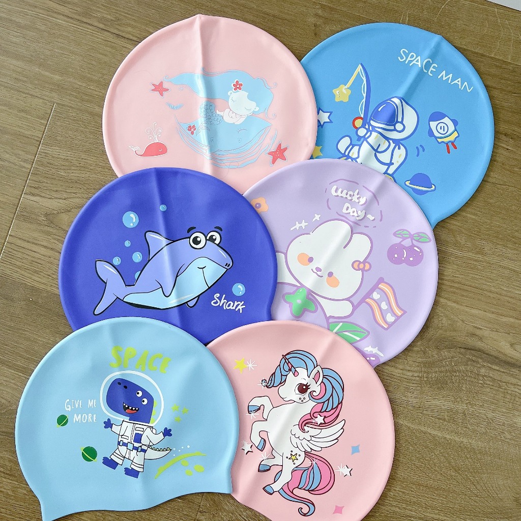 Nón bơi cho bé mũ bơi Silicon kín nước hình Pony khủng long nàng tiên cá YUKE YOUYOU Mirilik Sport
