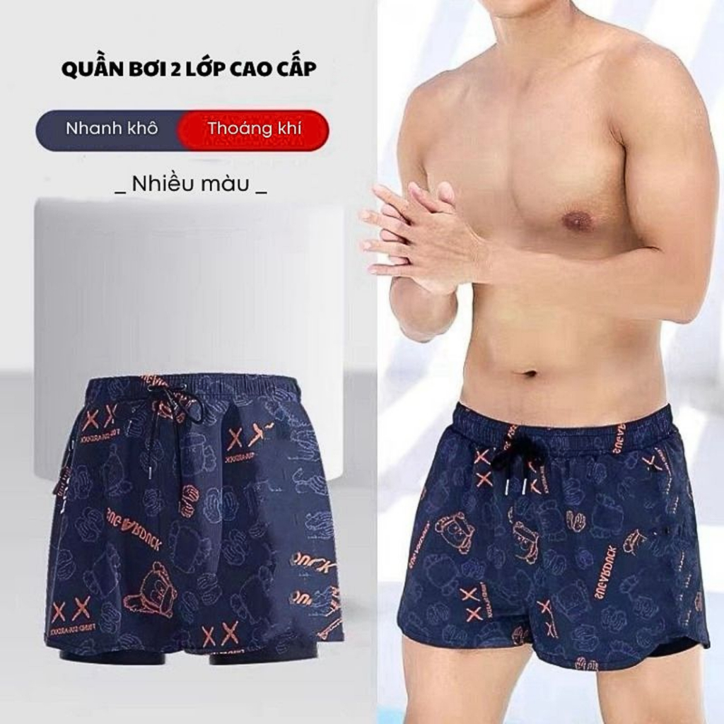 Quần bơi nam có túi 2 lớp kín đáo chất liệu thoáng khí Quần đi biển cao cấp siêu nhẹ