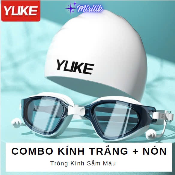 Set Nón Bơi + Kính bơi không cận và có độ cận từ 2 - 6 độ hiệu Yuke kín nước, chống mờ - Mirilik