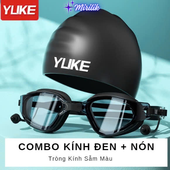 Set Nón Bơi + Kính bơi không cận và có độ cận từ 2 - 6 độ hiệu Yuke kín nước, chống mờ - Mirilik