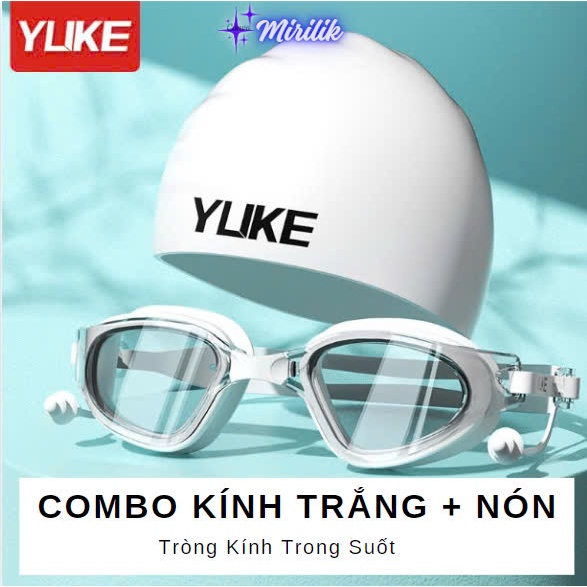 Set Nón Bơi + Kính bơi không cận và có độ cận từ 2 - 6 độ hiệu Yuke kín nước, chống mờ - Mirilik