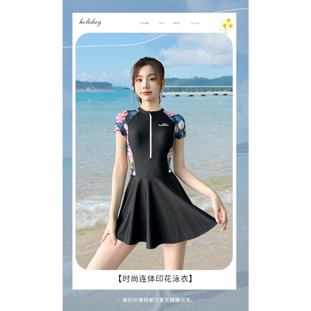 Váy bơi nữ tay dài Bikini liền thân cao cấp chống nắng Đầm bơi màu đen kín đáo YouYou - Yuri Sports