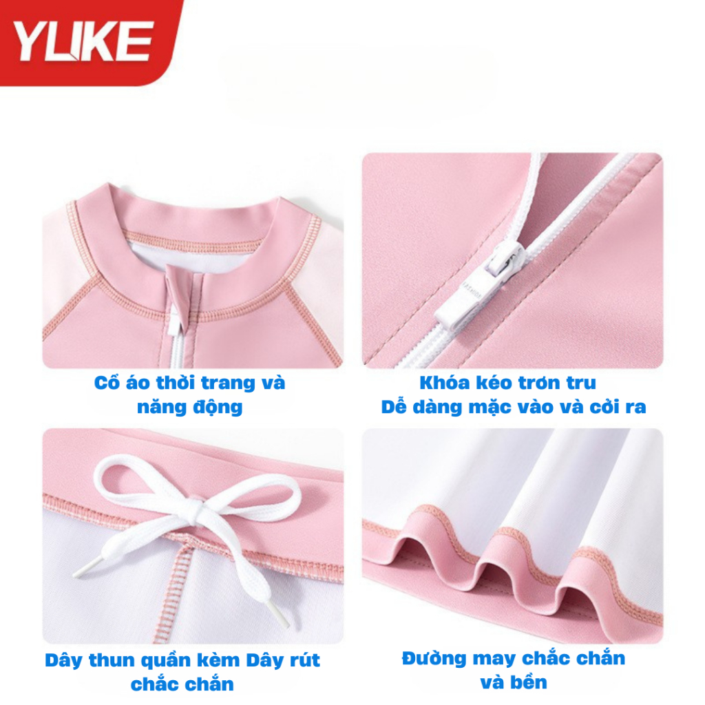Đầm bơi tay dài kèm váy bơi có quần dài bên trong cho bé gái size đại từ 15 - 45Kg hiệu Yuke Mirilik