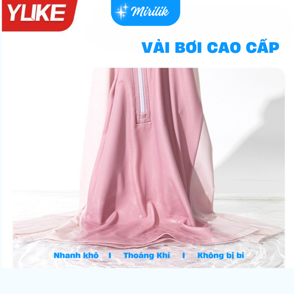 Đầm bơi tay dài kèm váy bơi có quần dài bên trong cho bé gái size đại từ 15 - 45Kg hiệu Yuke Mirilik