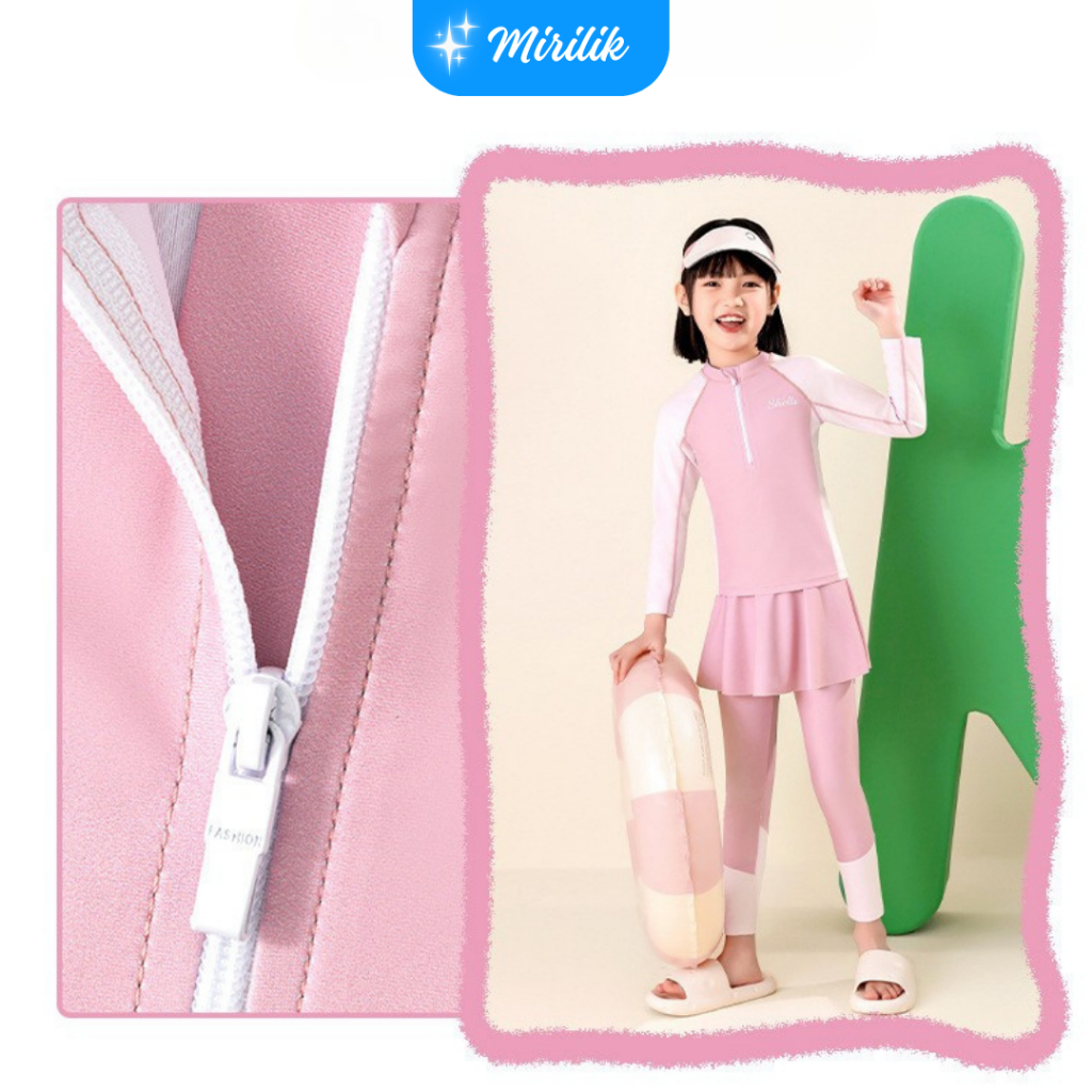 Đầm bơi tay dài kèm váy bơi có quần dài bên trong cho bé gái size đại từ 15 - 45Kg hiệu Yuke Mirilik