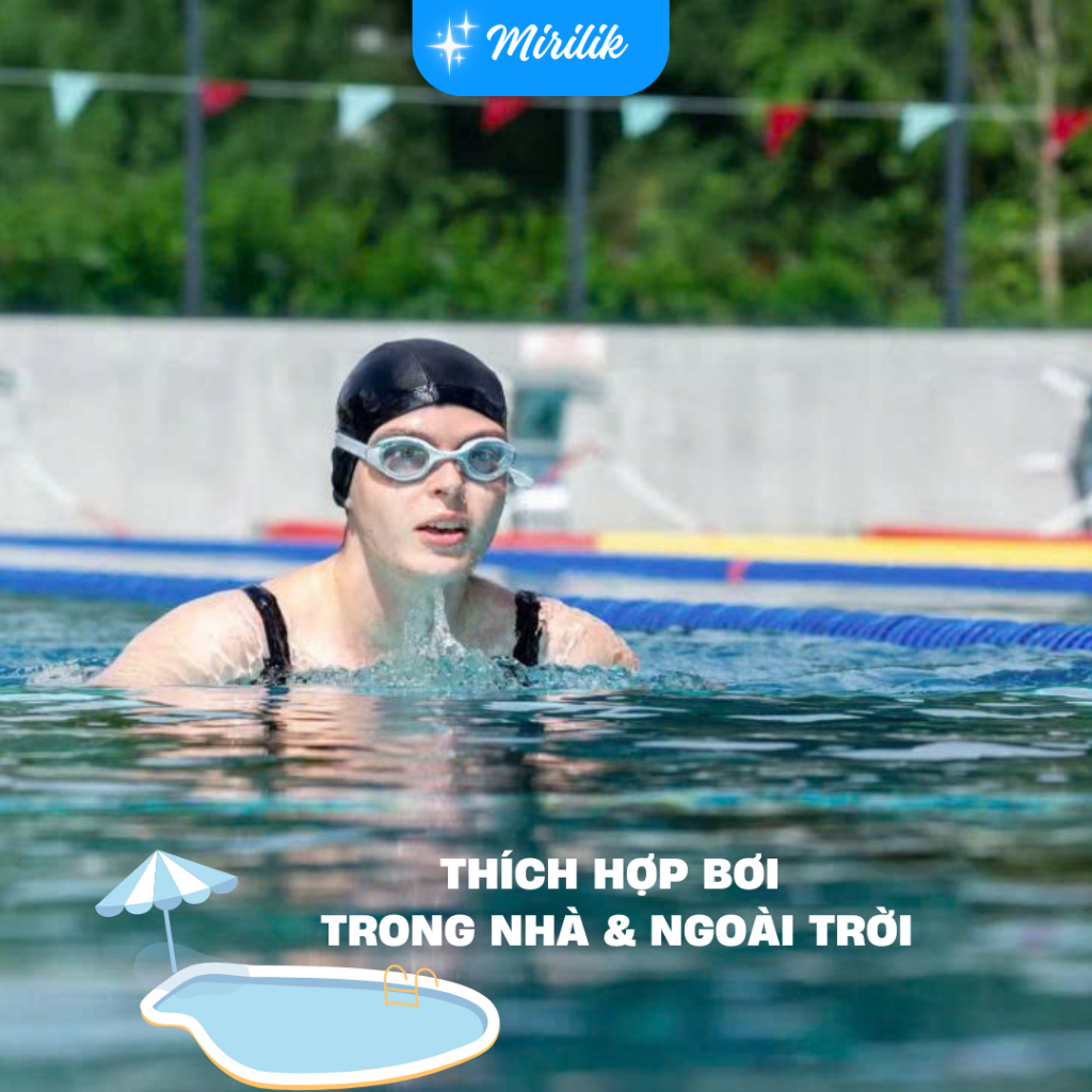 Kính bơi người lớn tròng kính trong suốt kín nước, chống đọng sương 100 Ready - Xám Mirilik Deca