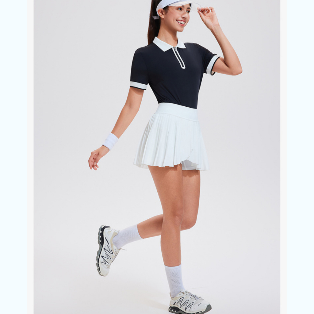 Áo thể thao cổ polo nữ kèm chân váy xếp ly SOLEYA MIRILIK tập gym yoga, chạy bộ, cầu lông pickleball