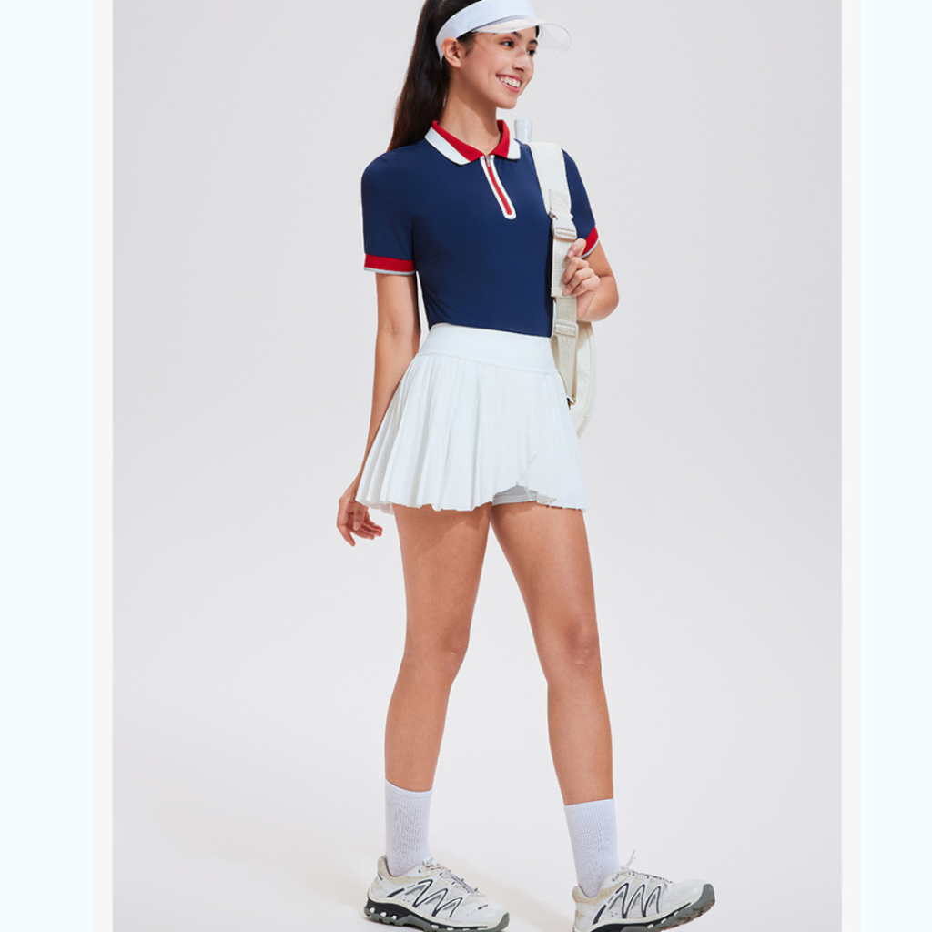 Áo thể thao cổ polo nữ kèm chân váy xếp ly SOLEYA MIRILIK tập gym yoga, chạy bộ, cầu lông pickleball