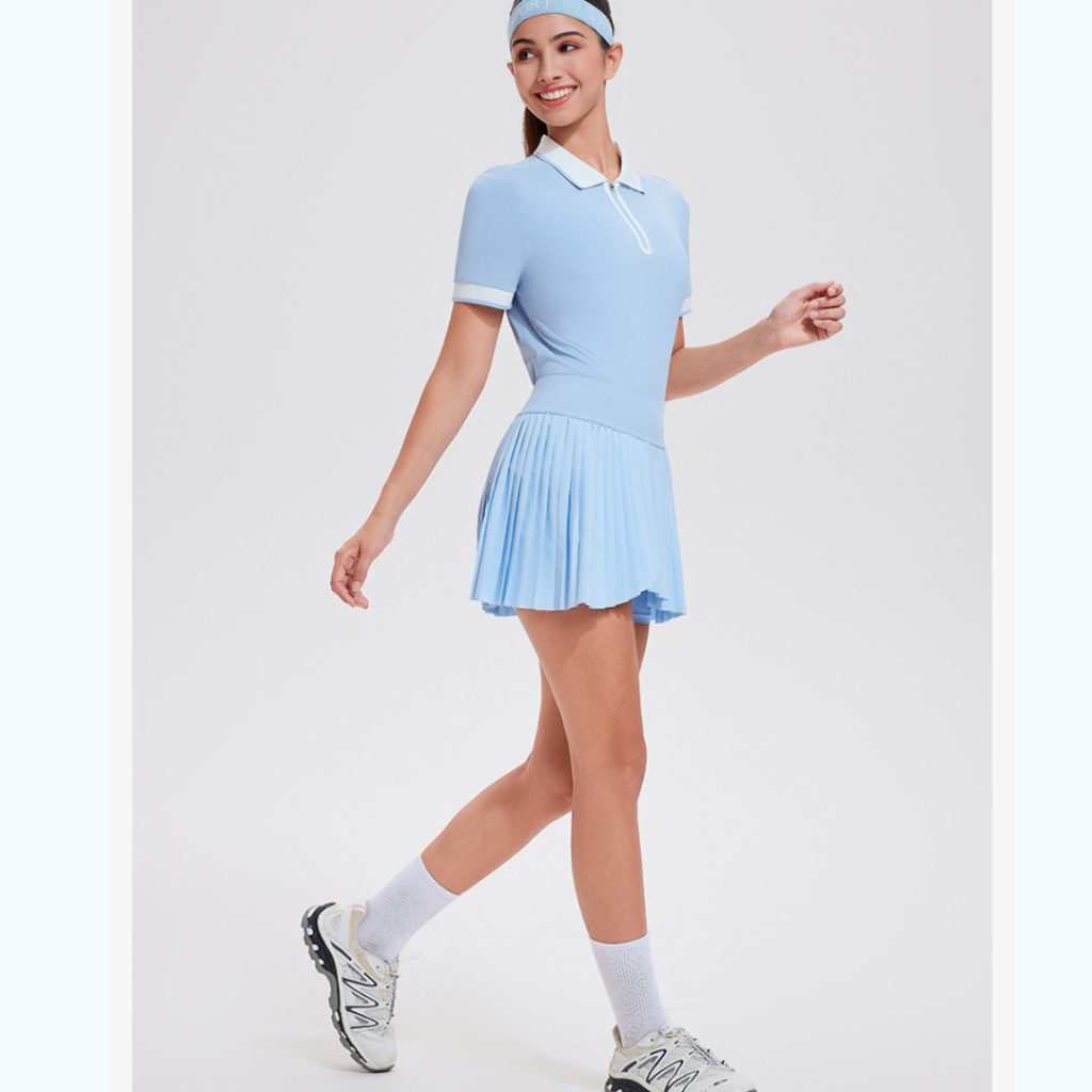 Áo thể thao cổ polo nữ kèm chân váy xếp ly SOLEYA MIRILIK tập gym yoga, chạy bộ, cầu lông pickleball