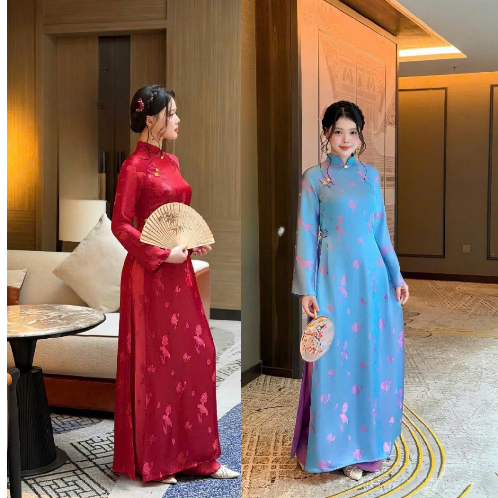 Áo Dài Nữ LIÊN THƯ Lụa Gấm Cao Cấp Kèm Quần, Dáng Ôm Thanh Lịch Đi Tiệc Đi Tết Chụp Ảnh Mirilik