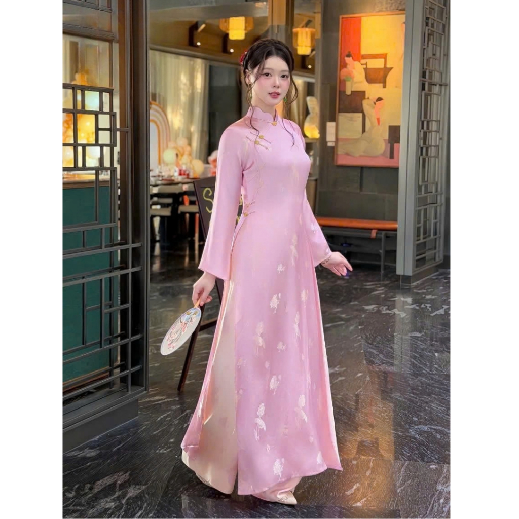 Áo Dài Nữ LIÊN THƯ Lụa Gấm Cao Cấp Kèm Quần, Dáng Ôm Thanh Lịch Đi Tiệc Đi Tết Chụp Ảnh Mirilik