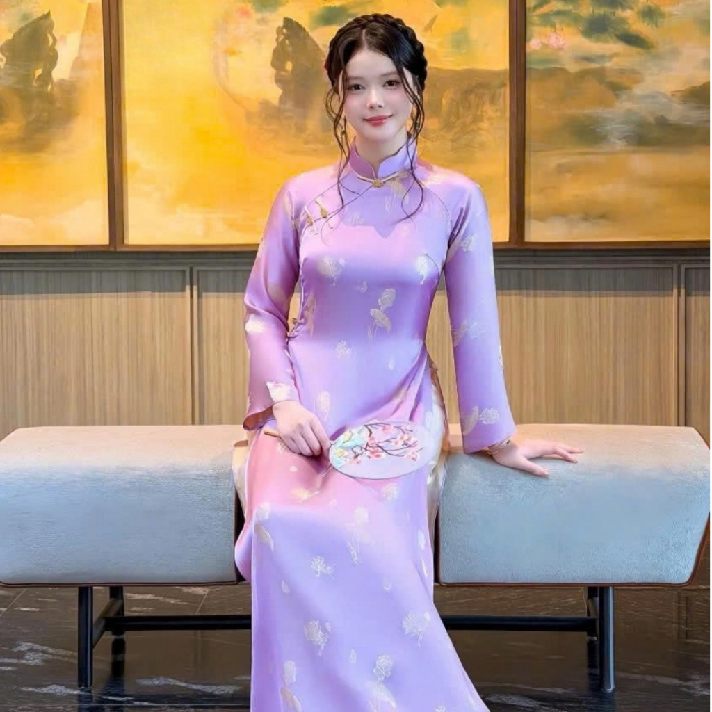 Áo Dài Nữ LIÊN THƯ Lụa Gấm Cao Cấp Kèm Quần, Dáng Ôm Thanh Lịch Đi Tiệc Đi Tết Chụp Ảnh Mirilik