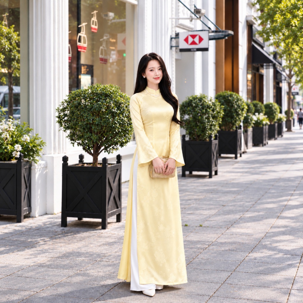 Áo Dài Thiên Điệp Thiết Kế Cao Cấp - Áo Dài Gấm Nữ Cách Tân Dáng Dài Sang Trọng Đi Lễ Tết Mirilik