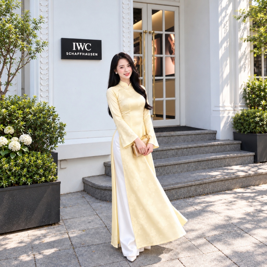 Áo Dài Thiên Điệp Thiết Kế Cao Cấp - Áo Dài Gấm Nữ Cách Tân Dáng Dài Sang Trọng Đi Lễ Tết Mirilik