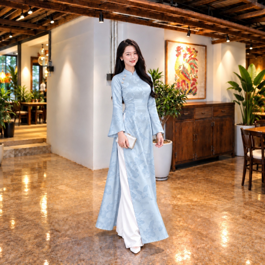 Áo Dài Thiên Điệp Thiết Kế Cao Cấp - Áo Dài Gấm Nữ Cách Tân Dáng Dài Sang Trọng Đi Lễ Tết Mirilik