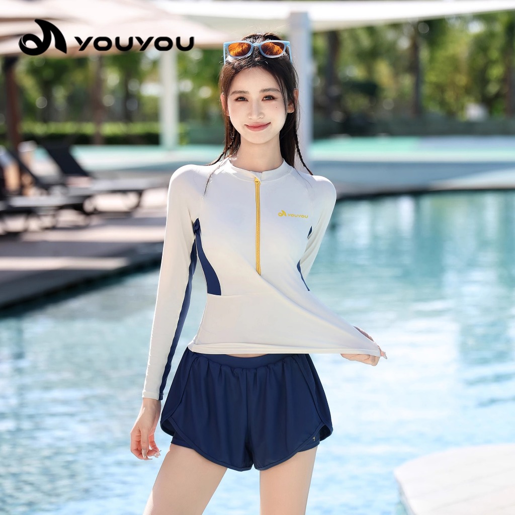 Váy bơi nữ tay dài Bikini liền thân cao cấp chống nắng Đầm bơi màu đen kín đáo YouYou - Yuri Sports
