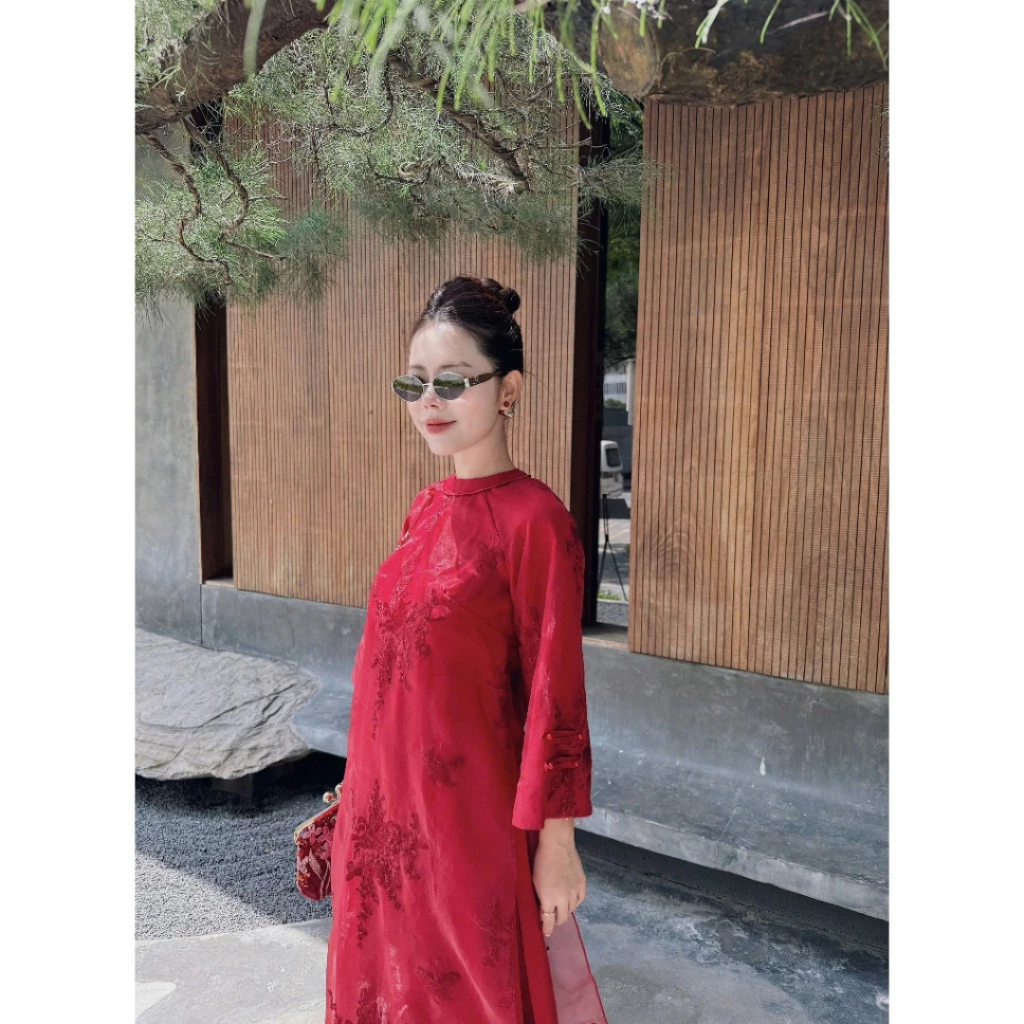 Áo dài đỏ Tết 2026 Áo dài cách tân voan 4 tà thêu cao cấp sang trọng quần áo dài lụa MIRILIK