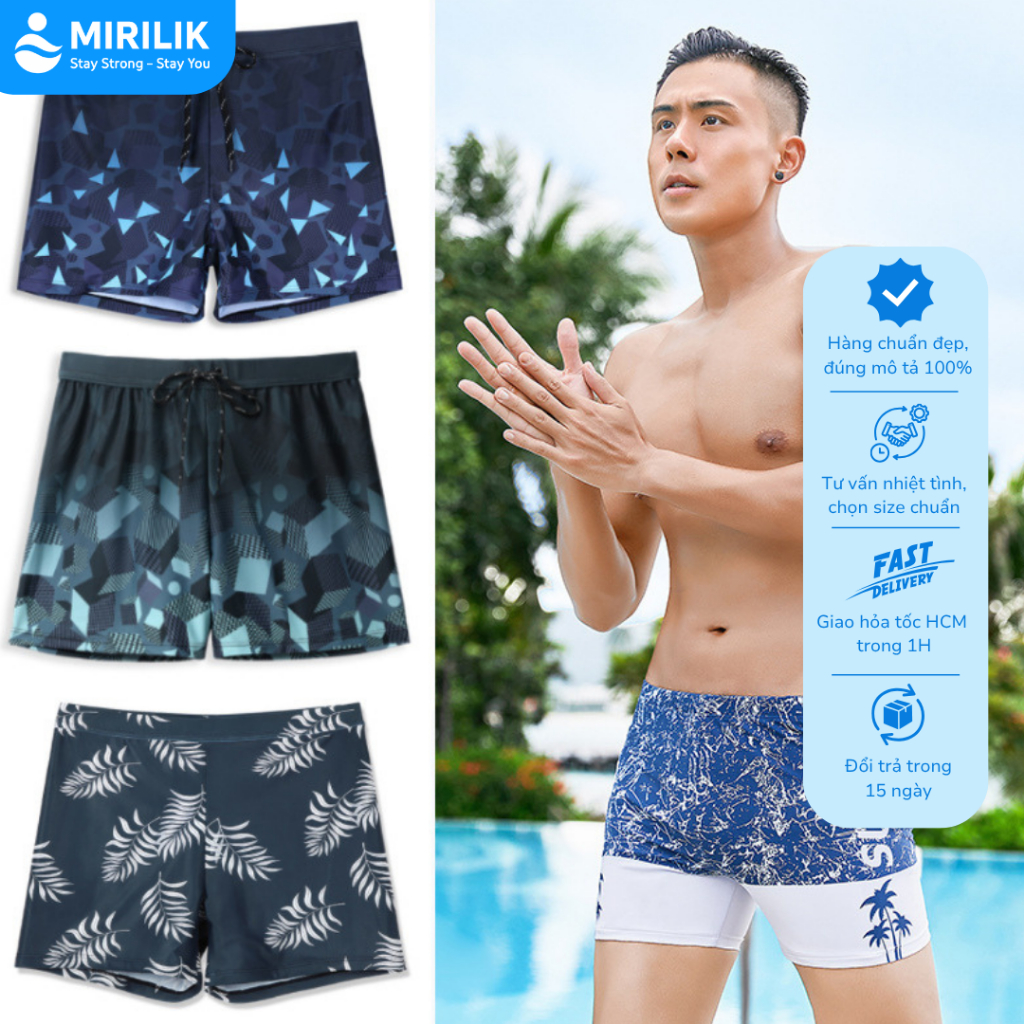 Quần bơi nam từ 40kg - 110kg dáng đùi thoáng khí chống lộ hiệu YouYou họa tiết lập thể Mirilik