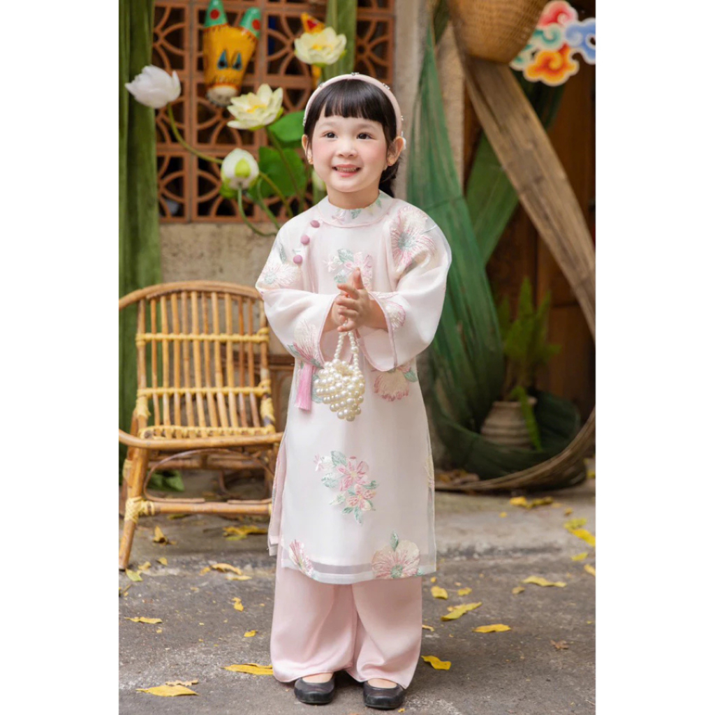 Áo Dài Yên Hoa Mẹ và Bé Áo Dài Gia Đình Cao Cấp Thêu Hoa Nổi Áo Dài Mẹ Bé Diện Tết Chụp Ảnh Yuriprom