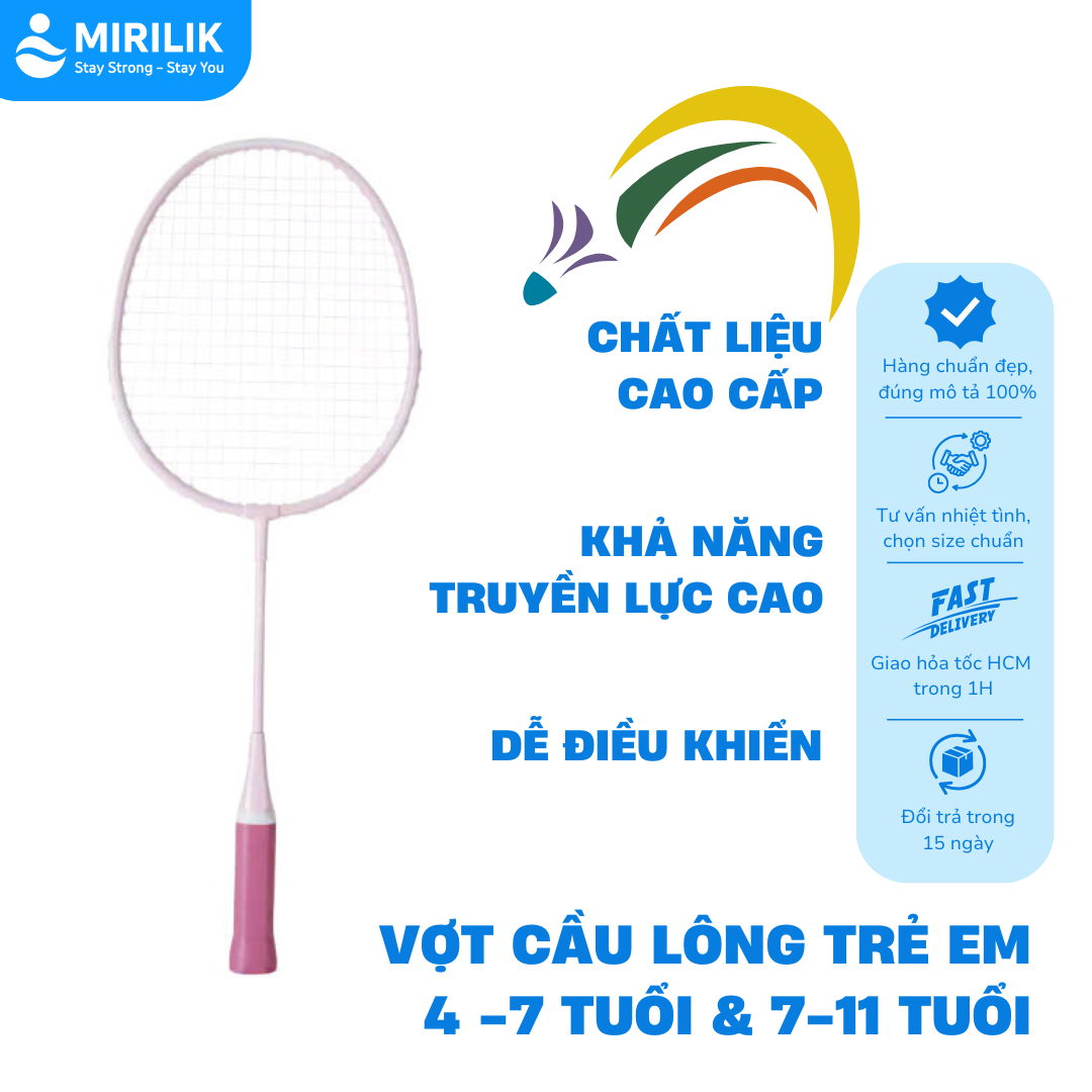 Vợt cầu lông cán thép cho bé trai bé gái 4-7 tuổi BR 100 Perfly Hồng MIRILIK